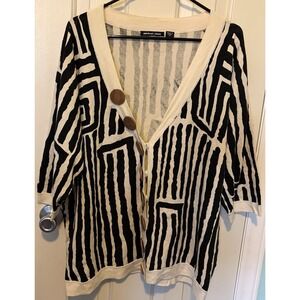 Michael Simon Black Off White Cardigan Silk Blend Cardie 2XL Wood Buttons Snap